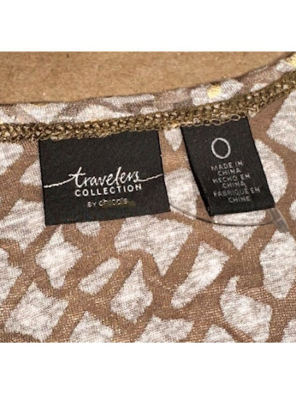 CHICO'S Travelers Collection Gold and Brown Blouse, One Size - Picture 8 of 8